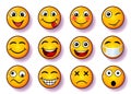 Set of smiles, collection of smiling faces in yellow color